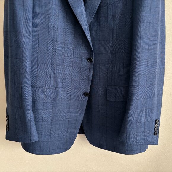 $2500 Canali Windowpane Blue Checked Suit - Size 46. Pants 38x31 - Picture 3 of 14